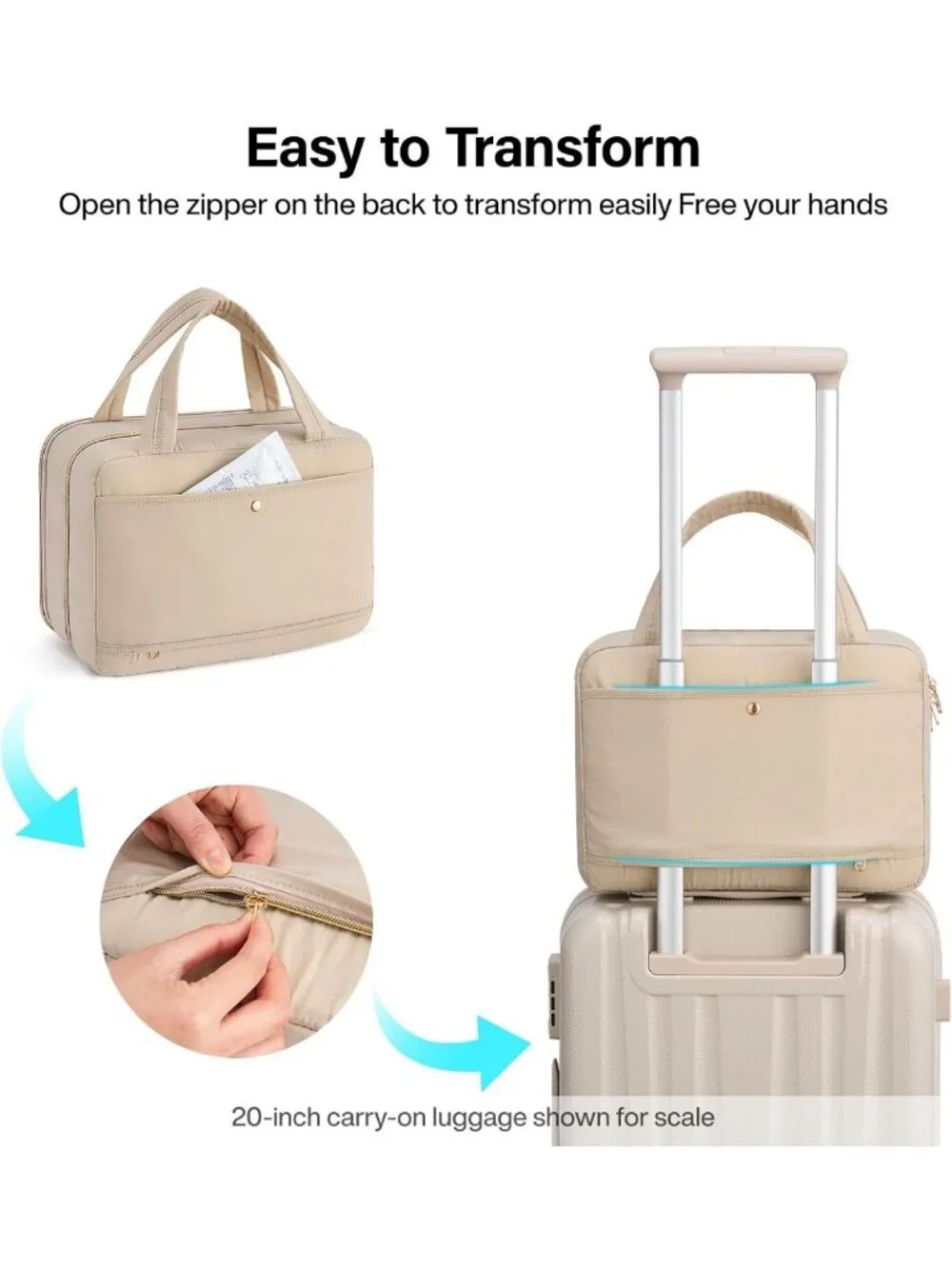 Travel Toiletry Bag with Jewelry Organizer - Hanging Design, Apricot Color
